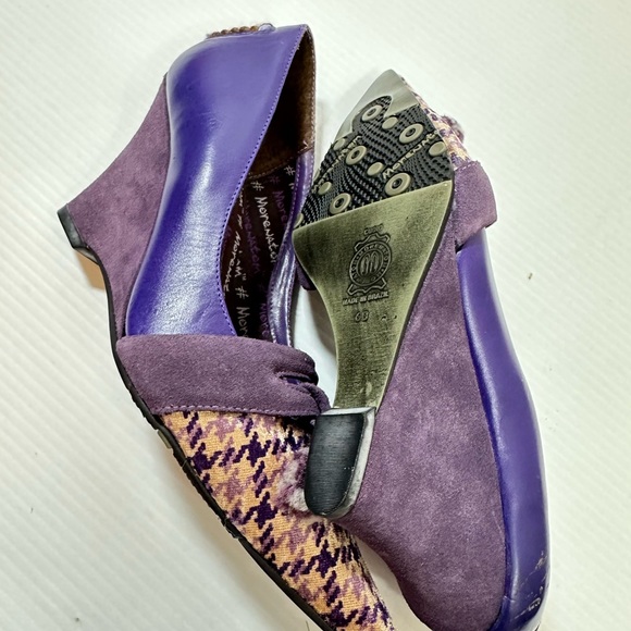 M by Morenatom Houndstooth Womens Sz 6B Purple Leather Upper Pointed Toe Wedges - Picture 8 of 12
